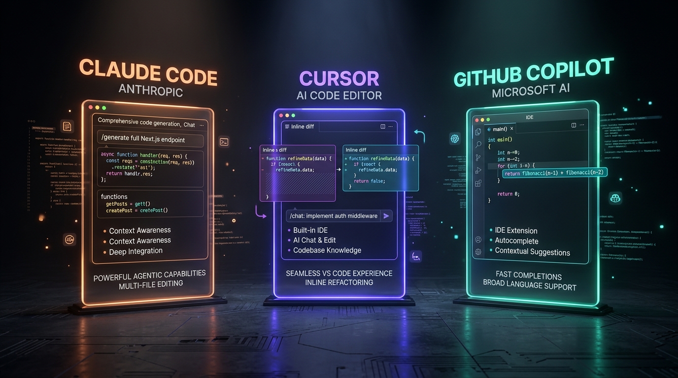 Claude Code vs Cursor vs GitHub Copilot comparison